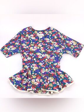 Vintage David Benjamin Floral Print Pleated 80s Blouse Shoulder Pads Sz 8